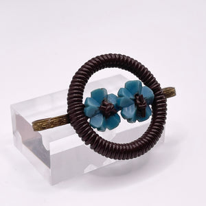 Original 1940's Brown and Blue Wartime Make Do and Mend Wire Brooch with Flower Middle