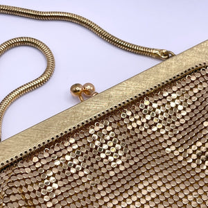 Vintage Gold Metal Mesh Bag with Snake Chain Handle and Fully Lined - Great Evening Bag *