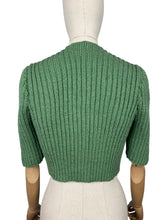 Load image into Gallery viewer, 1940's Reproduction Hand Knitted Bolero in Dark Sage Green Acrylic - Bust 34 36 *
