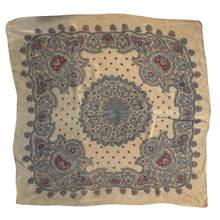 Load image into Gallery viewer, 1940&#39;s Scarf in Mustard, Black, Red and Blue Silk Crepe - Great Headscarf
