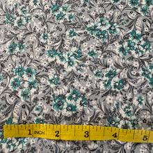 Load image into Gallery viewer, Original 1940's or 1950's Grey, White, Black and Blue Floral Cotton Dressmaking Fabric - 37" x 108"
