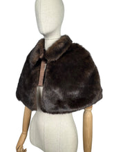 Load image into Gallery viewer, Original 1950&#39;s Faux Fur Dark Brown Evening Cape with Satin Lining and Bow Trim
