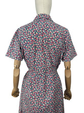 Load image into Gallery viewer, Original Volup 1930&#39;s Blue Cotton Dress with Pretty Floral Print in Red, Green and White - Bust 40 42
