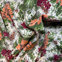 Load image into Gallery viewer, Original 1940's White, Peach, Pink and Green Silk Crepe Floral Dressmaking Fabric with Roses - 35" x 140"
