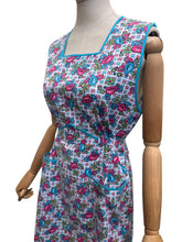 Load image into Gallery viewer, Original 1940's Blue, Pink and White Floral Print Cotton Apron - Great Chore Dress - Would Make A Great Summer Dress - Bust 36 38
