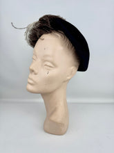 Load image into Gallery viewer, Original 1950’s Black Felt Hat with Large Ostrich Feather and Paste Trim by Wilmine
