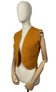 Original 1940's Pure Wool Cable Knit Waistcoat in Mustard - Bust 34 36