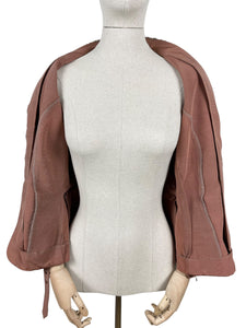 Original 1950’s Warm Brown Grosgrain Belted Jacket with Soutache Trim - Bust 36 37