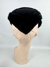 Load image into Gallery viewer, Original 1950’s Black Cotton Velvet Hat with Silver Glass Beads - Perfect Cocktail Hat
