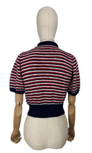 Load image into Gallery viewer, Reproduction 1940&#39;s Hand Knitted Jumper in Red, White and Blue Stripes - Bust 34
