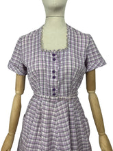 Load image into Gallery viewer, Original 1950&#39;s Lilac, Black, White and Grey Belted Check Dress by Roxanne Adams - Bust 38
