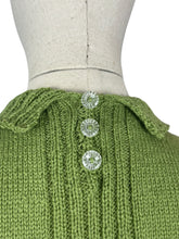 Load image into Gallery viewer, Reproduction 1940&#39;s Wartime Pure Wool Jumper with Neat Collar in Turtle Green  - Bust 34 36
