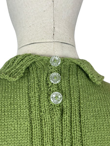 Reproduction 1940's Wartime Pure Wool Jumper with Neat Collar in Turtle Green  - Bust 34 36