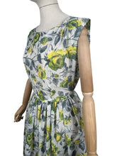 Load image into Gallery viewer, Original 1950's St Michael Classic Nylon Day Dress with Grey and Yellow Roses Print - Bust 40 *
