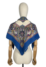 Load image into Gallery viewer, Original 1940&#39;s or 1950&#39;s Julius Garfinckel &amp; Co Pure Silk Scarf in Blue, Pink, Yellow and Black - Great Headscarf
