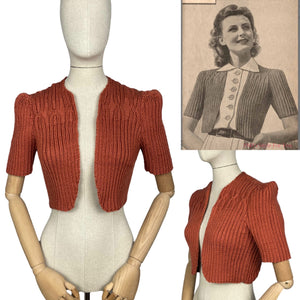 1940's Reproduction Hand Knitted Bolero in Salmon Pink - B34 36 38 40