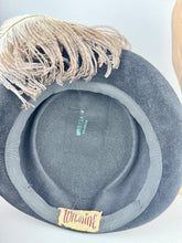 Load image into Gallery viewer, Original 1950’s Black Felt Hat with Large Ostrich Feather and Paste Trim by Wilmine
