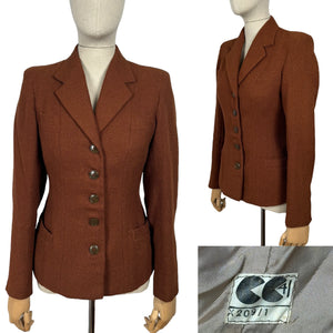 Original 1940's CC41 Rust Tweed Wool Single Breasted Jacket - Bust 34