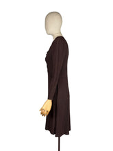 Load image into Gallery viewer, Original 1930's Dark Brown Satin Backed Crinkle Crepe Day Dress with Glass Buttons - Bust 32 34
