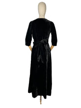 Load image into Gallery viewer, Original 1930’s Black Cotton Velvet Full Length Evening Dress with Bow Tie Belt - Bust 34 *
