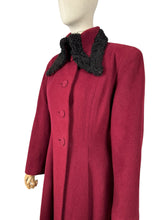 Load image into Gallery viewer, Exceptional Original 1930&#39;s 1940&#39;s Burgundy Wool Princess Coat with Astrakhan Collar - Bust 38
