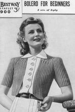 Load image into Gallery viewer, 1940's Reproduction Hand Knitted Bolero in Dark Sage Green Acrylic - Bust 34 36 *
