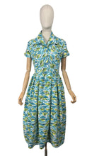 Load image into Gallery viewer, Original 1950's Roy Freres Green, Blue, White and Black Abstract Print Day Dress - Bust 36 38
