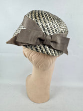 Load image into Gallery viewer, Original 1950's Grey Lacquered Raffia Hat with Grosgrain Bow Trim by Jacoll *
