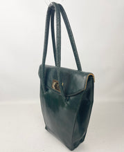 Load image into Gallery viewer, Original 1930’s Dark Green Leather Bag with Gold Tone Fixing and Double Handle
