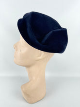 Load image into Gallery viewer, Original 1950&#39;s Dark Blue Fur Felt Hat with Bead and Sequin Trim *
