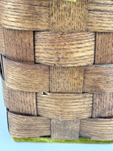 Load image into Gallery viewer, Beautiful Vintage Betsy B Wooden Basket Box Bag with Green Velvet Trim and Pink Flower Applique
