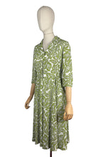 Load image into Gallery viewer, Original 1940’s Green and White Crepe Day Dress with Leaf Print - Bust 34 35
