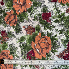 Load image into Gallery viewer, Original 1940's White, Peach, Pink and Green Silk Crepe Floral Dressmaking Fabric with Roses - 35" x 140"
