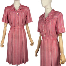 Load image into Gallery viewer, RESERVED FOR KAT DO NOT BUY Original 1940's Lightweight Wool Day Dress in Red and White Herringbone with Blue Stripe - Bust 38
