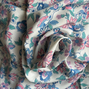 Original 1940's 1950's Floral Linen White, Blue, Green and Pink Tootal Brand Dressmaking Fabric - 35" x 66"
