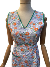 Load image into Gallery viewer, Original 1940's Blue, Orange and Green Floral Print Cotton Apron - Chore Dress - Would Make A Great Summer Dress - Bust 34 36
