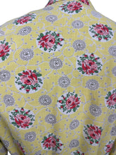 Load image into Gallery viewer, Original 1940&#39;s 1950&#39;s Pretty Yellow Cotton Dressing Robe with Pink Roses Print - Bust 36&quot; 38&quot;
