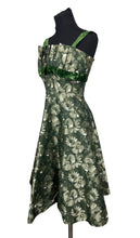 Load image into Gallery viewer, Original Kitty Copeland Green 1950&#39;s Nylon and Velvet Floral Cocktail Dress - Bust 30 32
