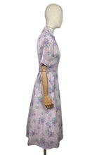 Load image into Gallery viewer, Original 1950&#39;s Purple Nylon Belted Day Dress with Pink and Green Bold Floral Print - Bust 36 38
