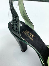 Load image into Gallery viewer, Original 1940's Dark Green Crocodile Skin Platform Peep-toe Shoes with Ankle Straps - UK 4.5 5  *

