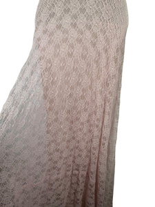 Original 1930's Pretty Pink and Blue Lace Full Length Belted Evening Dress - Bust 30 32
