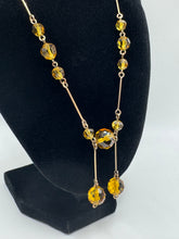 Load image into Gallery viewer, Antique Edwardian Amber Coloured Glass Necklace with Double Droplet
