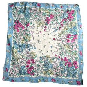 Original 1940's Bright Floral Crepe Scarf in Pink, Green, Blue and White - Great Headscarf