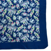 Load image into Gallery viewer, Original 1930’s 1940’s Blue, Pink and Green Pure Silk Scarf Featuring Snow White’s Seven Dwarfs Playing Instruments
