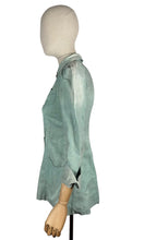 Load image into Gallery viewer, Original 1930's Wounded But Wearable Pale Green Bed Jacket with Pink Glass Buttons - Bust 32
