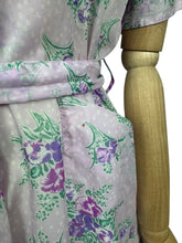 Load image into Gallery viewer, Original 1950&#39;s Purple Nylon Belted Day Dress with Pink and Green Bold Floral Print - Bust 36 38
