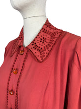 Load image into Gallery viewer, Original 1930&#39;s Rust Long Sleeved Crepe Blouse with Broderie Anglaise Trim - Bust 38 40
