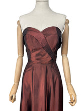 Load image into Gallery viewer, Original 1940's Full Length Evening Dress in Bronzed Maroon Artificial Silk - Bust 36
