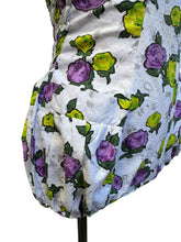 Load image into Gallery viewer, Original 1950’s Textured Cotton Swimsuit with Roses Print in Yellow and Purple - Bust 32 34
