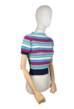 Load image into Gallery viewer, Reproduction 1940&#39;s Hand Knitted Striped Jumper in Pink, Blue and White - Bust 32 34
